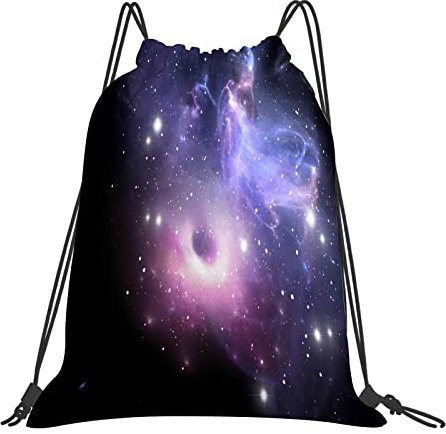 DELURA Rucksack mit Kordelzug,Schwarzes Loch in der Nebelgaswolke im Astro-Sonnensystem des Weltraumuniversums,Kordelzug-Sackpack für Sport, Yoga, Reisen, Cinch-Tasche mit Reißverschlusstasche