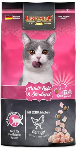 LEONARDO Adult Light & Sterilised pour chat 1,8 kg - Réduit les calories avec de la volaille fraîche - Aliment complet - Fabriqué en Allemagne