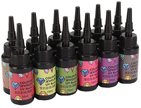 Set di Resina UV Resina Epossidica UV 12 Pezzi Colori Assortiti Polimerizzazione Rapida Ideale per la Creazione di Gioielli Fai-da-te per Progetti di Resina UV Trasparente