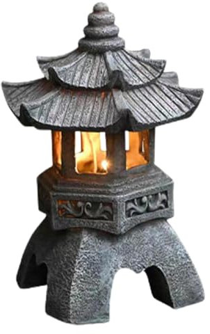 Farol Pagoda - Estatua de jardín Pagoda, Farol pagoda japonesa de piedra | Ornamentos de jardín con estatua de farol de pagoda solar, luces decorativas de energía solar para el jardín del