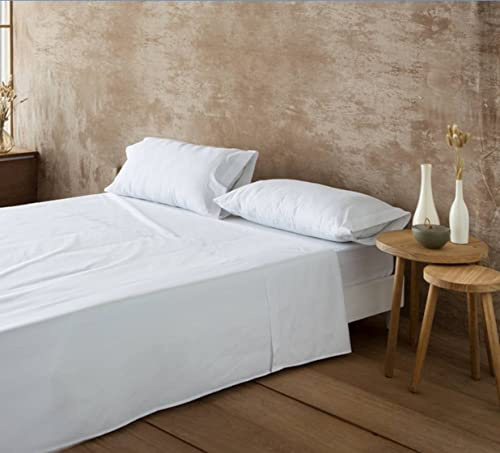 LEBENGOOD Sábanas 180x190/200 - Juego Sábanas Blancas 3 Piezas, Ropa de Cama 180, Sábana Bajera, Sábana encimera y Funda de Almohada, 50% Algodón (Polialgodón, 180x190/200)