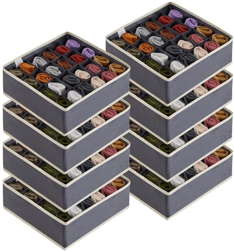 Lifewit Set di 8 Divisori per Cassetti, Organizzatore per Cassetti, 24 scomparti, Separatori Pieghevoli in Tessuto per Cassetti Armadio per Riporre Calze, Biancheria, Cravatte, Sciarpe, Grigio