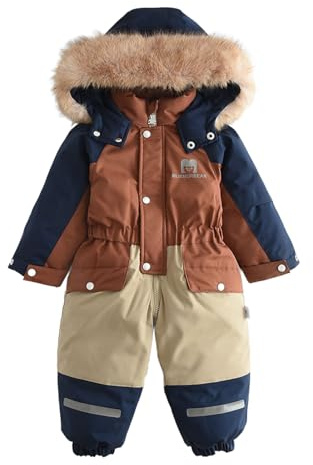 ACURYX Baby Boys Girls Snowsuit with Fur Collar Hood Children's Winter Jumpsuit Fleece Thick Children's Snow Overall Windproof Warm Ski Suit, yellow, 18-24 Monate