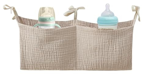 yybng Spjälsängsarrangör för Spjälsäng, Spjälsängsförvaring Caddy,Nursery Bärbar Sängväska Blöja Spjälsäng Organizer | Organiseringsväska med 2 fickor Babysängkläder i bomull för flera
