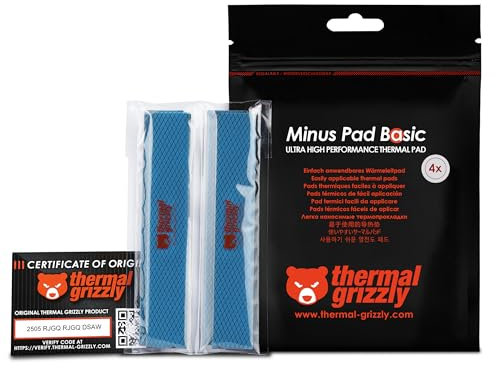 Thermal Grizzly Minus Pad Basic - Paquete de 4 almohadillas de interfaz térmica, 120 x 20 x 3 mm, eléctricamente no conductiva, alta conductividad térmica y compresibilidad para SSD, GPU y electrónica