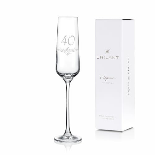 Brilant Poem Copa de champán con grabado, modernas copas de champán con diseño ornamental y acento de cristal, 40 cumpleaños para mujeres y hombres, regalos para mujeres y hombres, hecho a mano en la