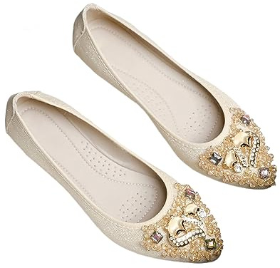 cfpqv Women's Elegant Loafers, Flat Dress Shoes, Party, Wedding, Bridal, Ballerina, Slip-On Shoes, Spring, Summer, Walking, Flats, Pumps, Casual Shoes, gold, 5
