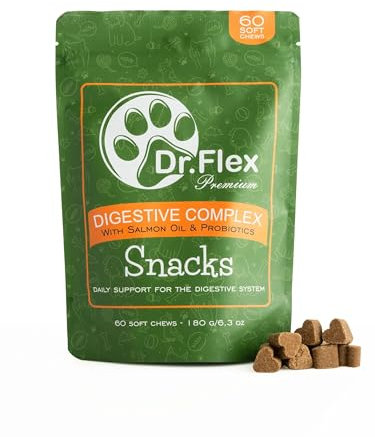 Dr. Flex Probiotici Complesso per Cani – 60 Snack per la digestione – Con Colostro, Lievito di Birra e Olio di Salmone – Per Digestione Sana e Flora Intestinale Equilibrata