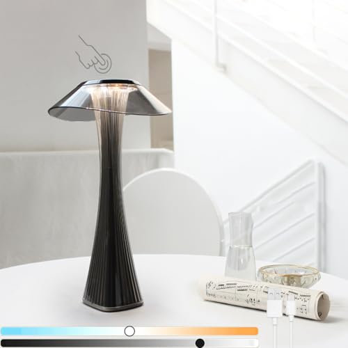 LOGT Lampada da Tavolo a Batteria LED Dimmerabile Ricaricabile con Interruttore a Sfioramento 1200mAh USB di Ricarica Lampada da Scrivania 3 Colori Temperatura Lampada da Lettura Nero Lampada Comodino