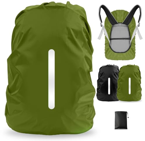 Nsyee 2pcs Backpack Rain Cover, S 18L-25L Waterproof Backpack Cover, Reflective Rucksack Covers, Waterproof bag covers, Anti-dust and Anti-Theft, Perfect for for Camping,Hiking, Black + ArmyGreen