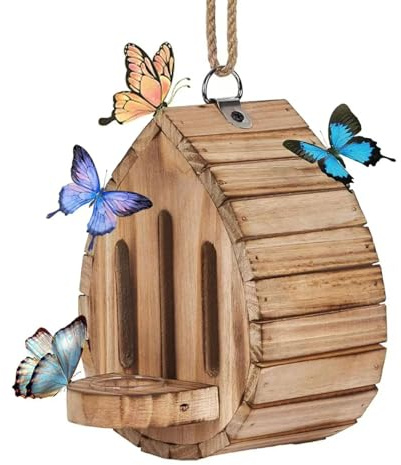 Maison à papillons résistante aux intempéries avec mangeoire en bois naturel pour protéger la faune sauvage