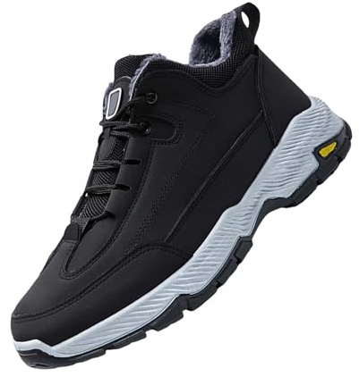 Zapatillas de invierno para hombre, forradas, antideslizantes, de invierno, deportivas, para exteriores, para senderismo, invierno, forradas, monocolor, para exteriores, camping, Negro , 42 EU