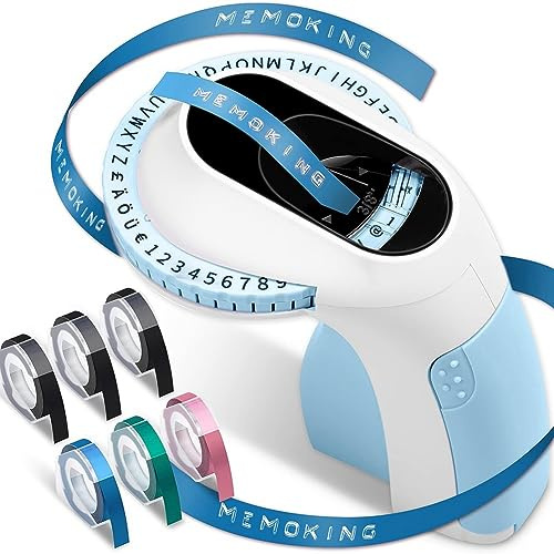 MCMILEE Embossing Label Maker E975 Macchina per Stampare Etichette in Rilievo 3D con 6 Rotoli di Nastro in Rilievo, Debitore Portatile Durevole e Facile da Usare, Blu.