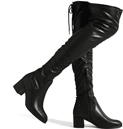 DREAM PAIRS Women's Over The Knee Boots | Chunky Heel Boots Long Stretch Sexy Fall Boots for Party Wedding Vacation