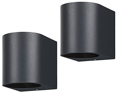 LASIDE Outdoor Wall Lights Pack of 2, Anthracite Grey GU10 Down Outside Wall Lights Electric, IP44Waterproof Aluminium Garden Wall Light Mains Powered for Patio, Terrace, Balcony, Porch, Garage