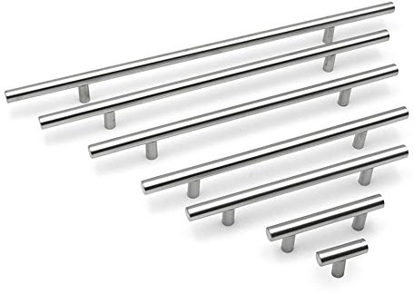 BOZONLI 6 × Maniglie per Mobili Cassetti Armadio Porte in Acciaio Inox Argento T Barra Manico Barre (96 mm Distanza dei Fori)