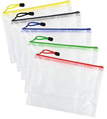 5 Clear Pencil Cases Large (Yellow, Black, Blue, Green, Red, A5) | 1 of Each Colour