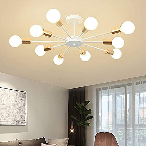 JIINOO Suspension Luminaire Lustre à Encastrer, Lustres Blancs Modernes, Éclairage de Plafond Suspendu Industriel à 10 Pendante Pendentif Lumières E27 pour Chambre à Coucher, Salon, Cuisine, Ferme