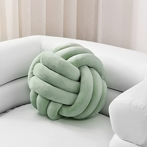 Sioloc - Cuscino rotondo morbido con nodi, decorazione per la casa, cuscino di peluche, cuscino a nodo fatto a mano, cuscino rotondo in peluche (26,9 cm, verde)