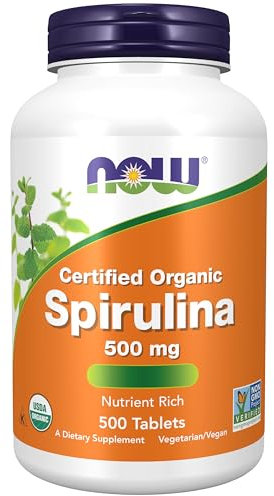 Now Foods, Certified Organic Spirulina (Spirulina Organica Certificata), 500mg, 500 Compresse vegan, Testato in Laboratorio, Senza Soia, Senza Glutine, Vegetariano