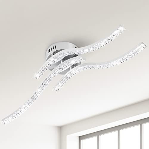 Zewanny LED Plafoniera a Soffitto,Lampadario Soffitto 3 fiamme,Bianco Freddo 5500K 24W Ondulato Moderna Acrilico Soffitto Lampadario, 2640lm,per sala da pranzo,camera da letto,soggiorno,corridoio