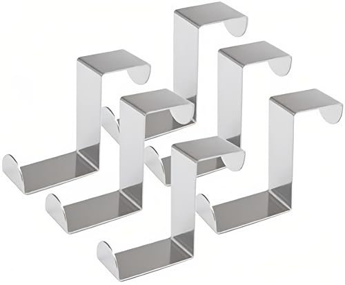 Stainless Steel Z-Shaped Hanging Hooks No Drill - Dual Head Fits 0.7 & 1.6 Door Widths, Reversible Single Hanger for Over The Door, Bathroom, Kitchen, Cupboard, Drawer - 6Pcs