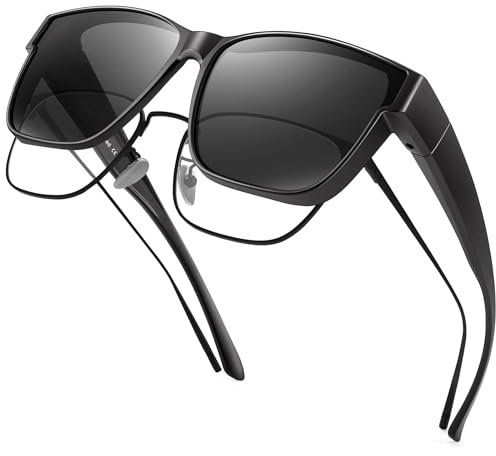 URUMQI Polarisierte Sonnenbrille Herren Damen UV400 Schutz übergroße Quadratische Sonnenbrille für Brillenträger Fit over Brille Fahren Angeln Schwarzer Rahmen