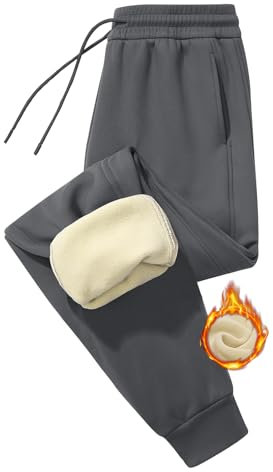 PASUDA Warme Jogginghose Damen Fleece Gefütterte Sporthose Thermohose mit 2 Taschen Winter Fleecehose High Waist Sportleggins Lange Verdickte Trainingshose Freizeithose Sweatpants (Grau, XL)