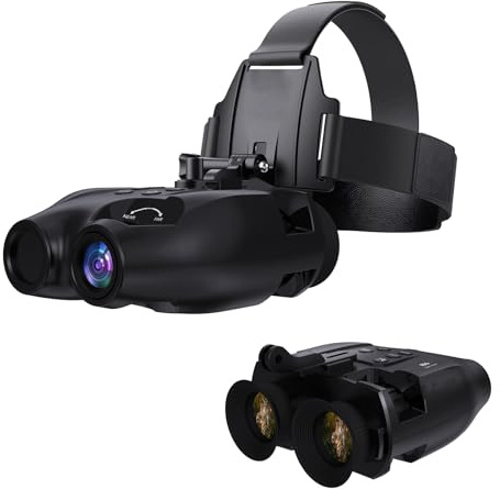 Nattvisionsglasögon huvudmonterad, handsfree infraröd nattvisionskikare 984 fot, USB-uppladdningsbara nattvisionsglasögon med huvudrem, 5 x digital zoom, 32 GB SD-kort, kompatibel med hjälm