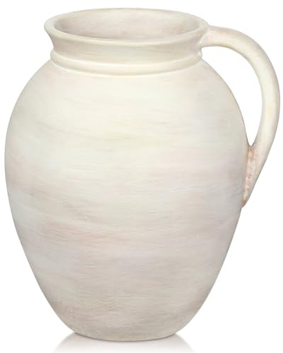 Oairse vintage vas med handgrepp - i keramik - Handgjord - i terrakotta - För heminredning, salonger, kontor - För pampasgräs, rustik och antika dekoration - Höjd: 18 cm