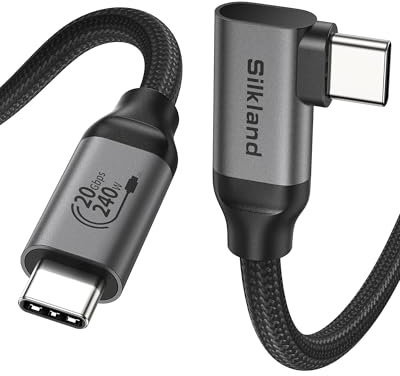 Silkland USB C Datenkabel 20Gbps(2,5GB/s) USB 3.2 Gen2×2 90 Grad 0,5M, Datenkabel USBC auf USBC Kabel 50CM, PD3.1 240W 48V/5A Lade- 5K@60Hz Videokabel für Android Auto, PSSD, Dock, MacBook, iPad Pro