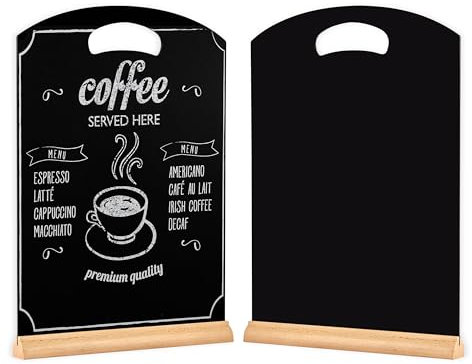 COSHEHKG A3 Schiefertafel zum Beschriften 2 Stück Kreidetafel, Bogen Tischaufsteller mit Haken,Tafel mit Holzsockel Doppelseitig Acryltafel für Preisschilder,Buffet Party,Hochzeit