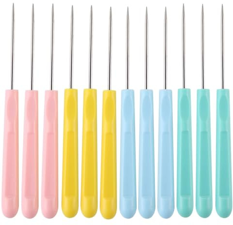 12Pcs Random Color Stainless Steel Cookie Decorating Scribe,Icing Pin Kit for Cake Diy Craft Leather Awl Tool Sewing Fondant Sugar Stir Needle Biscuit Icing Scribe with Handle Baking,Decorating Tools