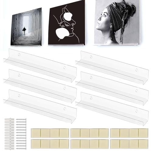 Vinyl Wandhalterung,6 Pack Schallplatten Wandhalterung, 30,5 x 4,3 x 4,3cm Plattenregal aus Acryl,Transparent Vinyl Wall Mount,Hängeregale für Schallplatten,Schallplatten Halter mit Wandschrauben
