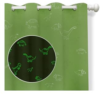 Muwago Dinosaur Curtains for Boys Bedroom, Kids Curtains Bedroom, 80% Blackout Glow in The Dark Window Drapes Treatment Grommet Thermal Insulated Noise Reducing 2PCS (52“ × 72”)