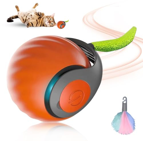GMTEO Jouet Interactif pour Chats, 2025 Nouveau Jouet pour Chat Balle Interactive avec Queue en Peluche, Intelligent Jouet pour Chat Interieur (Orange)