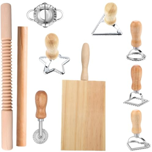 Lsydgn 10 Piece Pasta Making Set, with Ravioli Stamp & Gnocchi Board | Includes Rolling Pin, Dough Cutter, Dumpling Maker, Efficient Pasta Making Set for Homemade Tortellini/Spaetzle