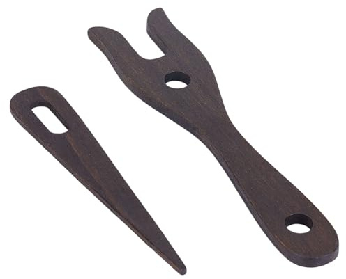 HOBBIESAY 2Pcs Wood Knitting Fork with Wooden Big Eye Needle Set Brown Y-Shaped Weaving Tool Braider Weaving Kit for Yarn Crafting Finger Weaving DIY Projects and Handmade Accessories