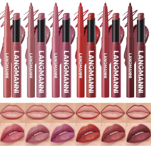 12 PCS Matte Lipstick & Lip Liner Set - Long Lasting Waterproof Nude Lipsticks with Matching Lip Liner, Smooth Creamy Texture, Non-Fading Lip Makeup Gift Set (Set B)