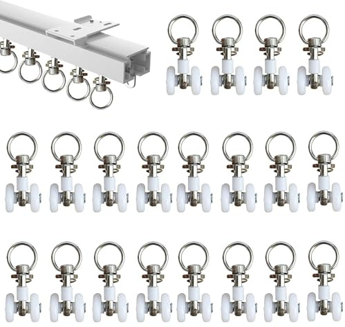 GVSS 20 rotoli di binari per tende in metallo silenzioso, gancio per tende scorrevoli a due ruote scorrevoli, in argento, puleggia per camera da letto, bagno e soffitto