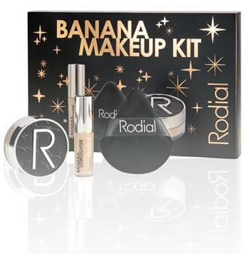 Rodial Banana Makeup Kit - Rodial Deluxe Makeup Gift Set with Banana Lowlighter 0.05 fl oz, Glass Powder 0.2 oz & Powder Puff - Complexion Brightening, Illuminating & Flawless Finish Set