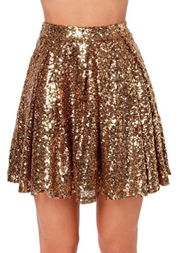 Weyeei Donna Mini Gonna Paillettes Estate Partito Campana Clubwear Gonne (Oro, S)