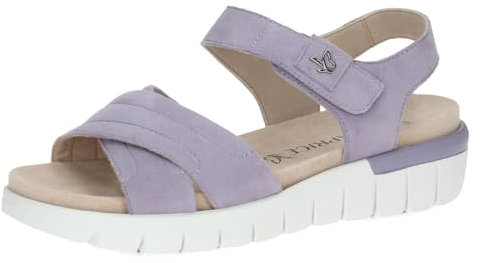 CAPRICE Comfort Damen Sandalen flach aus Leder mit Klettverschluss, Lila (Lavender Suede), 41 EU