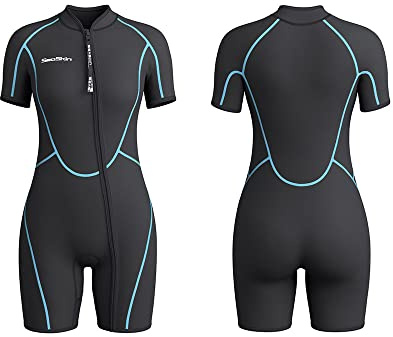 Seaskin Mens 3mm Shorty Wetsuit Womens, Full Body Diving Suit Front Zip Wetsuit for Diving Snorkeling Surfing Swimming Medium