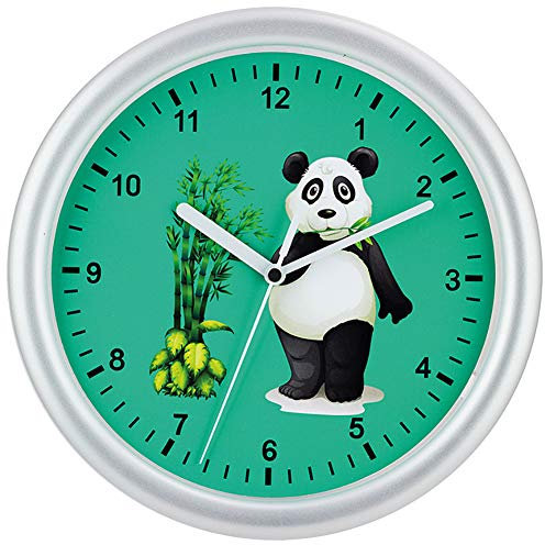 SELVA Reloj de Pared Infantil, diseño de Panda, Carcasa de ABS, Cristal de plástico, sin Ruido, diámetro de la Caja: 25 cm