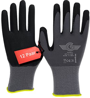 GUARD 5 - Nyloflex Arbeitshandschuhe - 12 Paar Gr.9 - Latex beschichtete Schutzhandschuhe - hervorragenden Griff und Montage Eigenschaften