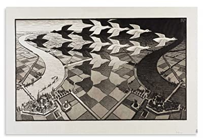 Stampa artistica su tela con stampa di giorno e notte di M.C. Escher, stampa artistica da parete moderna per camera da letto, 30 x 45 cm