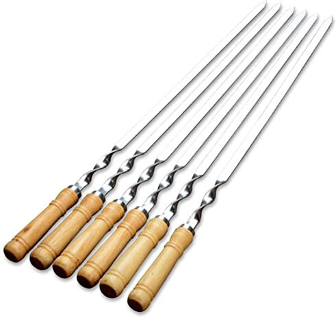 Spiedini di Kebab Riutilizzabili, 6 Pezzi Spiedini per Barbecue Piatti in Acciaio Inossidabile con Manico in Legno, Bastoncini per Spiedi in Metallo Spiedini per Grigliare Piatti, per Dispositivo pe