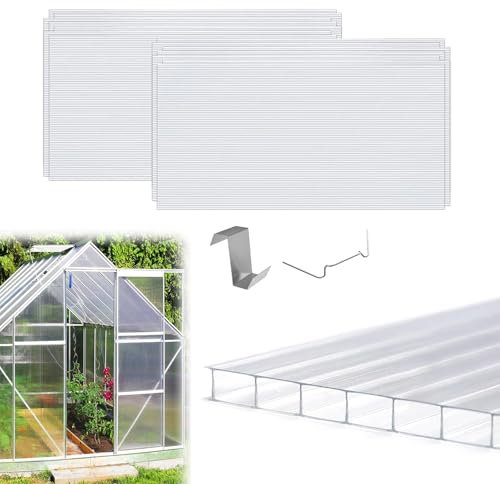 JOIEYOU Lot de 28 plaques de serre à double alvéolaire, plaques en polycarbonate transparent, plaques alvéolaires de 4 mm pour toiture de terrasse, jardin, 60,5 x 121 cm