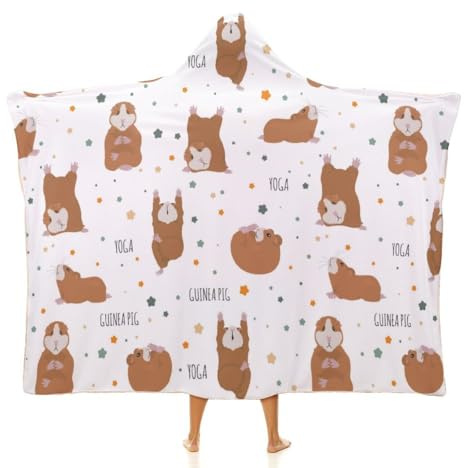 NIBABA Manta con capucha de conejillo de indias para yoga, manta cálida y acogedora para mujer, acogedora manta térmica de microfibra para niñas, 50 x 60 pulgadas (130 x 150 cm)